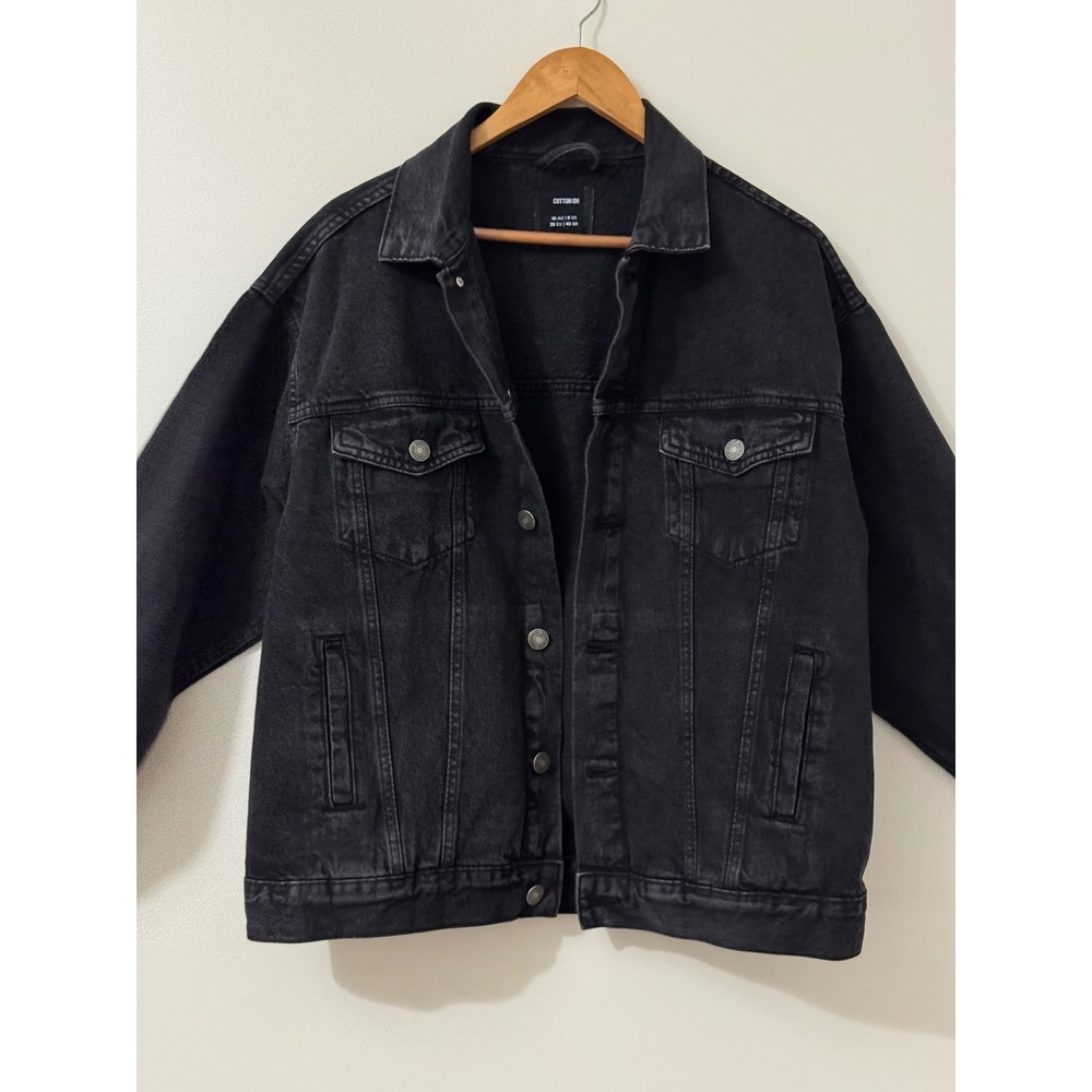 Cotton On Black Denim Trucker Jacket Oversized Relaxed Fit Women's US 6 - Picture 8 of 14